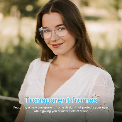 GenXenon Smart Glasses for Women, Clear Frame Blue Light Glasses, Magnetic Charging, Open-Ear Design, Voice Assistant, Bluetooth Glasses with Speakers, Audio Eyeglasses for Working Gaming (GS03-C)
