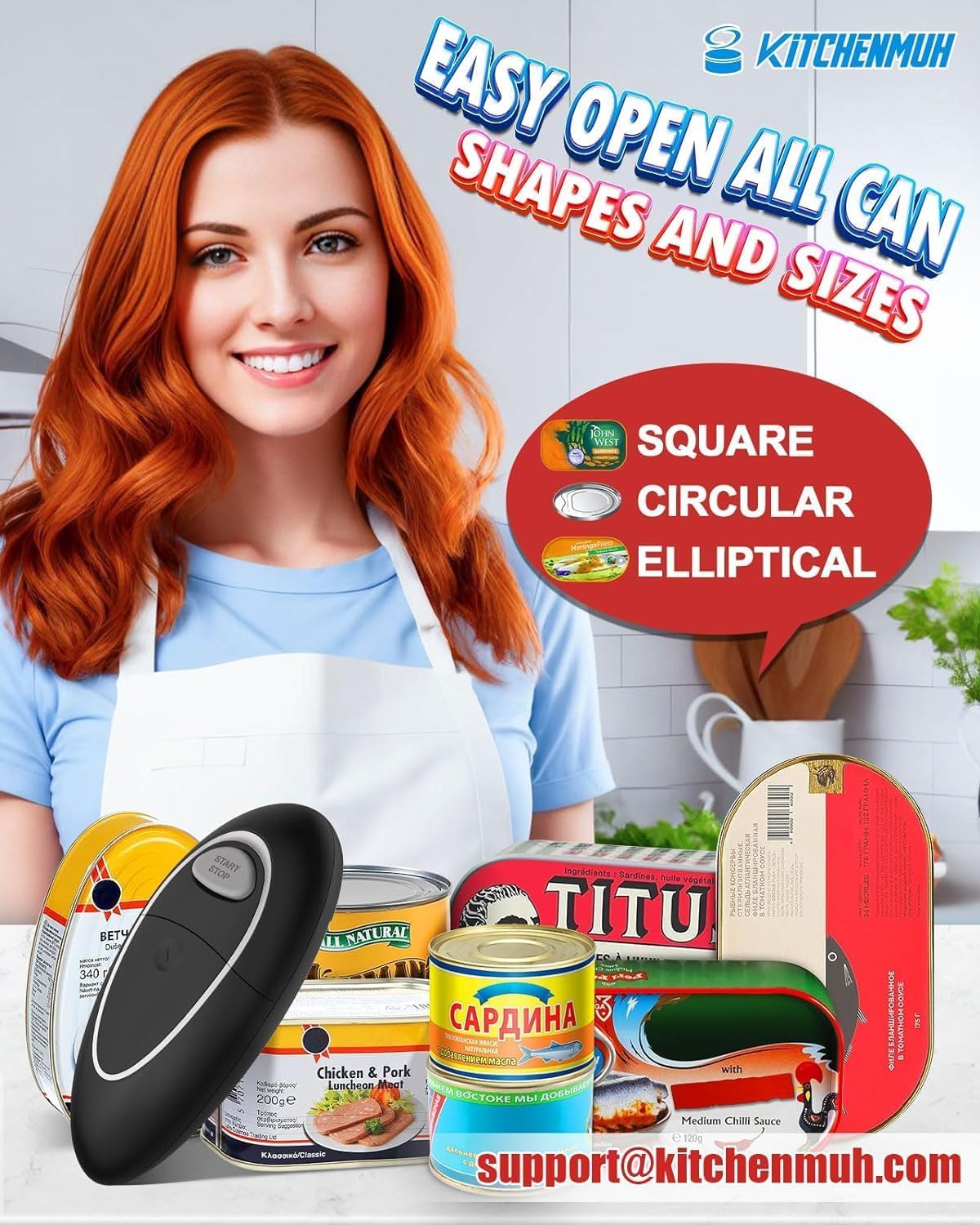 One Touch Electric Can Opener Fits Almost All Can Sizes for Seniors with Arthritis, Hand Held Battery Operated Can Opener with Smooth Edge, Food Safe Kitchen Gadgets Automatic Can Opener for Kitchen