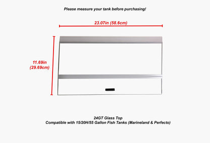 H2Pro 24" Glass Canopy for 15/20/ 55-Gallon Aqueon All Glass Marineland Perfecto Aquarium Fish Tank (23.07 x 11.69 x 0.16in)