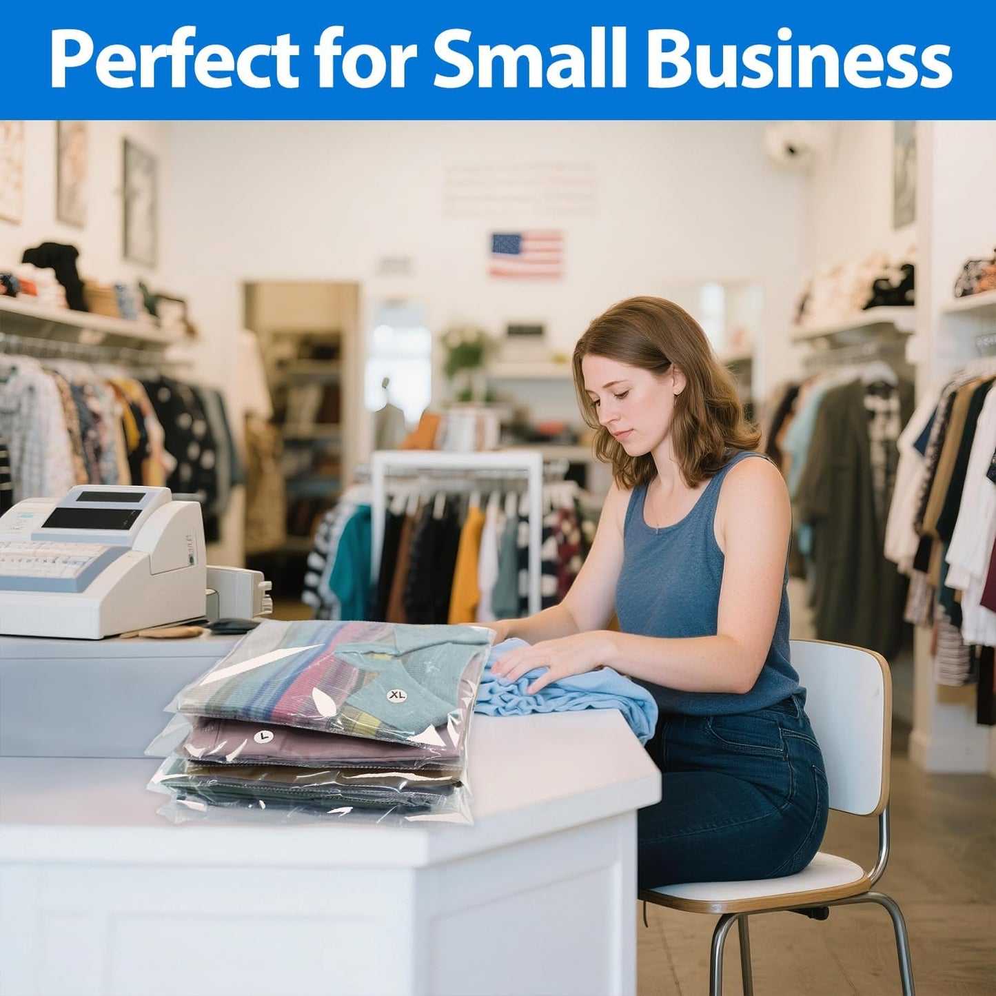 PigPotParty 10" x 13" Clear Plastic T-Shirt Bags with Clothing Size Stickers, 100 Pcs Cellophane Shirt Sleeves Packaging Bags for Small Business, Thick, Self-adhesive & Resealable