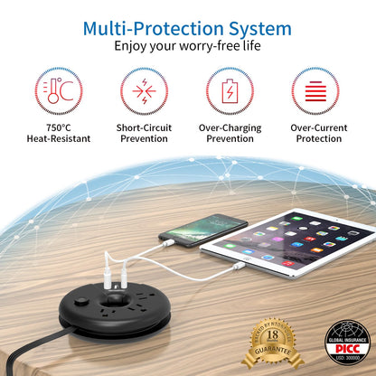 i Donut Travel Power Strip, NTONPOWER Portable Desktop Charging Station 3 USB Without Surge Protector Short Extension Cord 3.28ft Compact for Home, Office, Cruise Ships, Business Trip, Hotels, Black