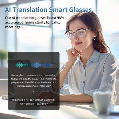AI Translator Smart Glasses for Men Women, Bluetooth Audio Sunglasses with Photochromic Lenses, Voice Assistant, Open Ear Lighweight Eyeware, Real-Time Translation, Supports 160+ Languages (Silver)