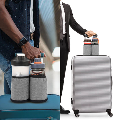 Luggage Cup Holder for Suitcases Free Hands, Travel Accessories, Luggage Cup Caddy Gifts, Beverage Holder, Universal Luggage Accessories for Flight Attendants, Business Travelers, Grey