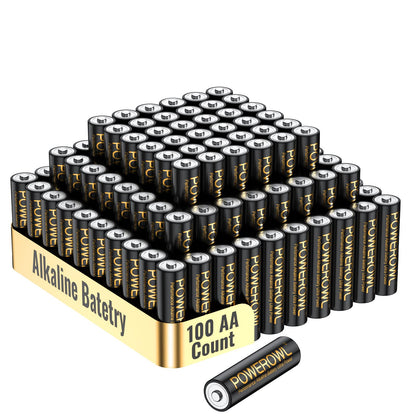 POWEROWL High Capacity Alkaline AA Batteries 100 Pack, 1.5v Long Lasting Double A Battery, 10-Year Shelf Life