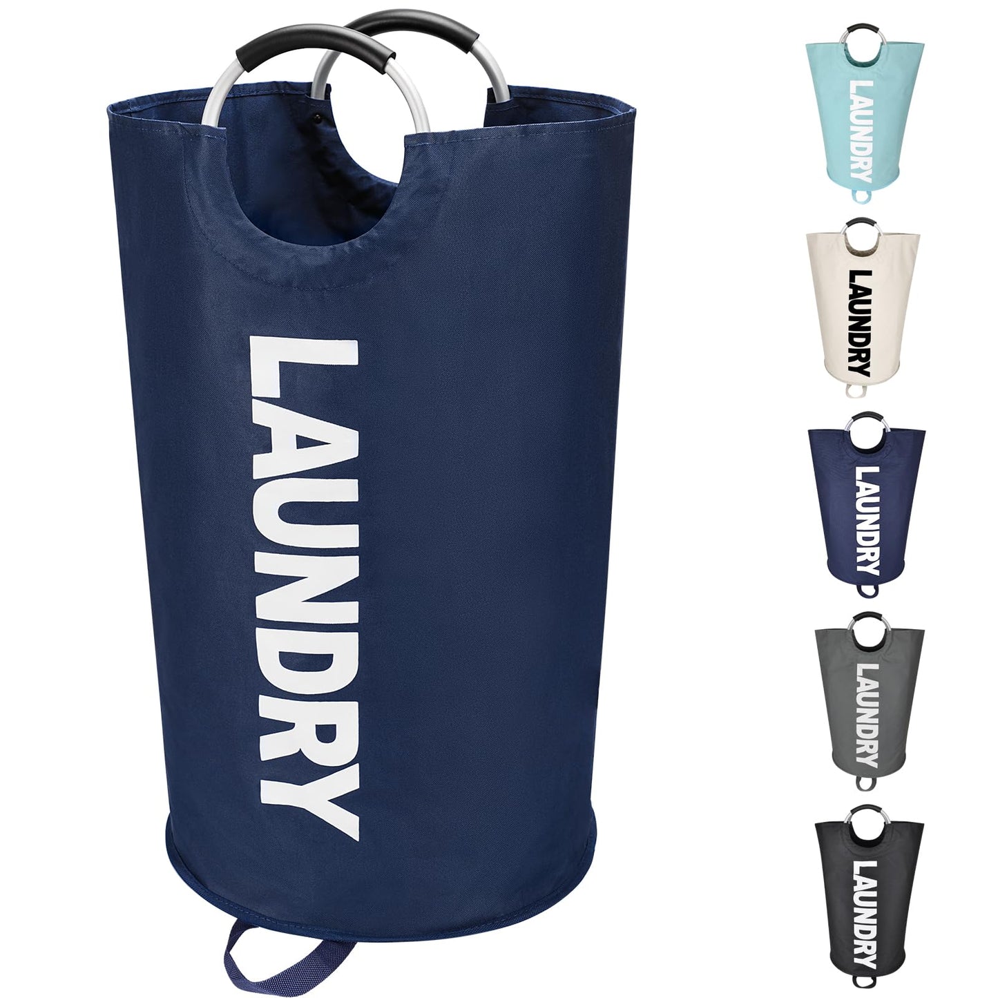 Maxsilan 90L Large Laundry Basket, Freestanding Tall Clothes Hamper, Collapsible Laundry Bag, Dark Blue