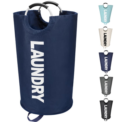 Maxsilan 90L Large Laundry Basket, Freestanding Tall Clothes Hamper, Collapsible Laundry Bag, Dark Blue
