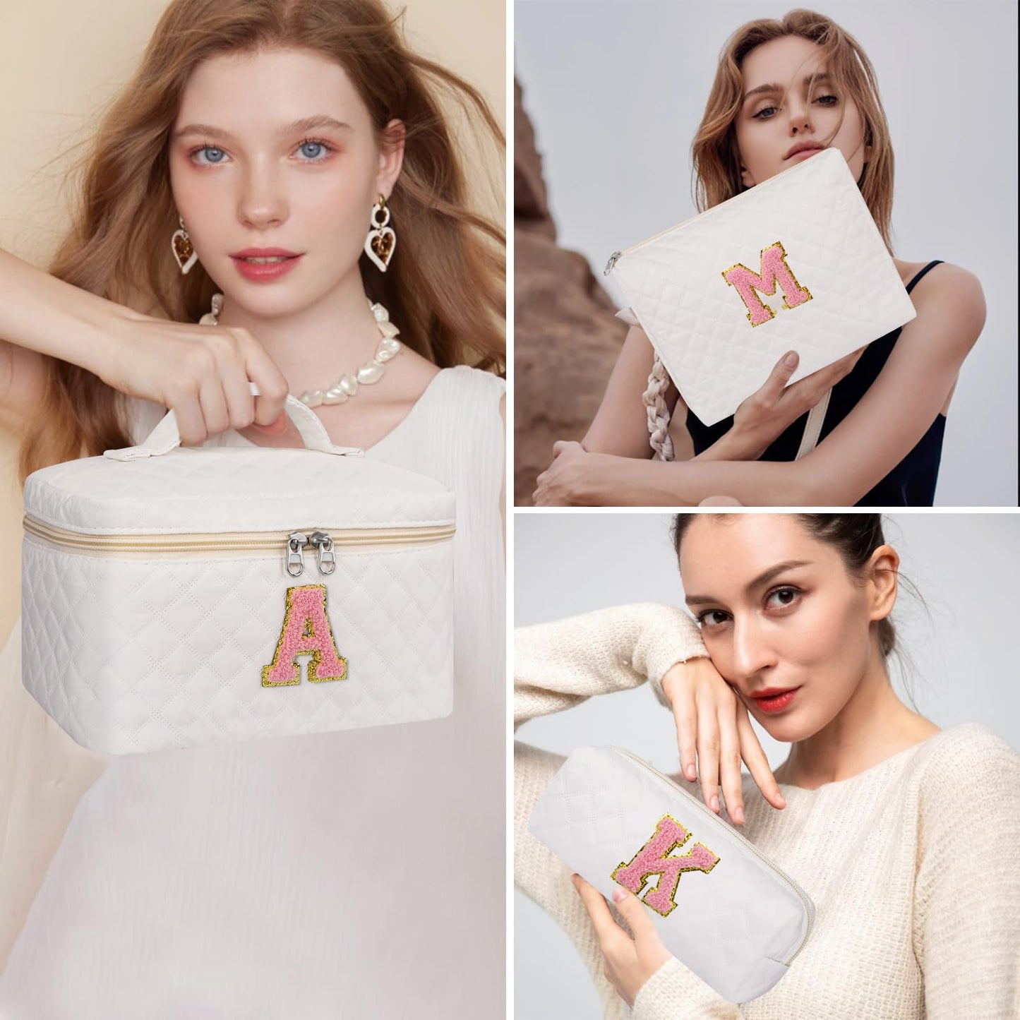 nitial Makeup Bag, Personalized Monogram Cosmetic Bag Set, Large Make up Bags | Travel Toiletry Bag | Makeup Bag for Girls Teen Girl Friend Sister Wife Girlfriend Gifts Daughter (Letter M)