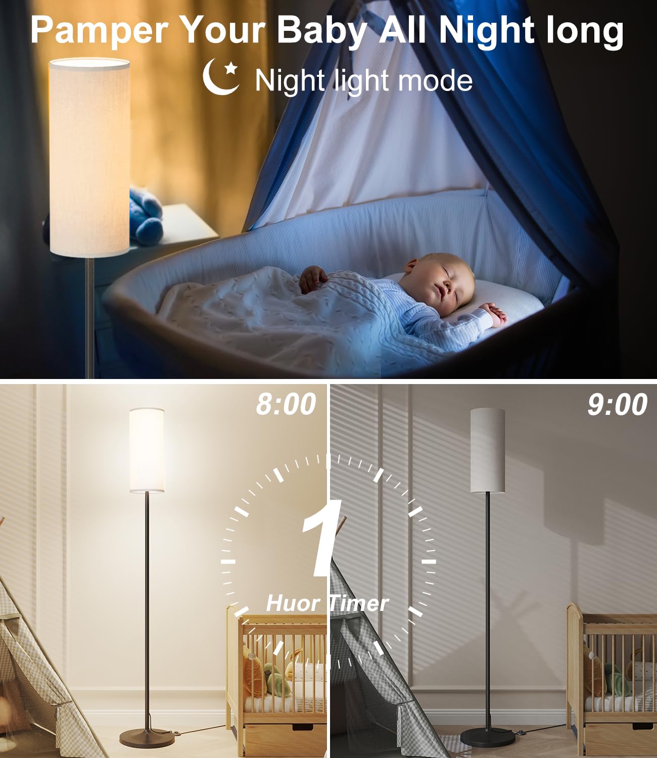 luckystyle LED Floor Lamp for Living Room, Dimmable Standing Lamps with Foot Switch,Remote Custom Color Temperature Black Pole Lamp with Lampshade,12W Led Bulb Tall Lamps for Bedroom Office Kid Room