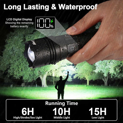 Rechargeable Flashlights 2000 High Lumens Long Range 3280 FT, Super Bright USB C LED Flashlight Long Lasting 15 Hours, Powerful Multifunctional Strong Flash Lights, for Emergency Security Camping