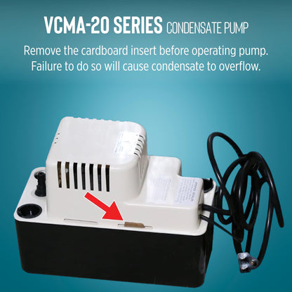 Little Giant VCMA-20ULS 115 Volt, 80 GPH, 1/30 HP Automatic Condensate Removal Pump for HVAC/Refrigeration Systems/Dehumidifiers with Overflow Detection Switch and 6-Foot Cord, White/Black, 554425
