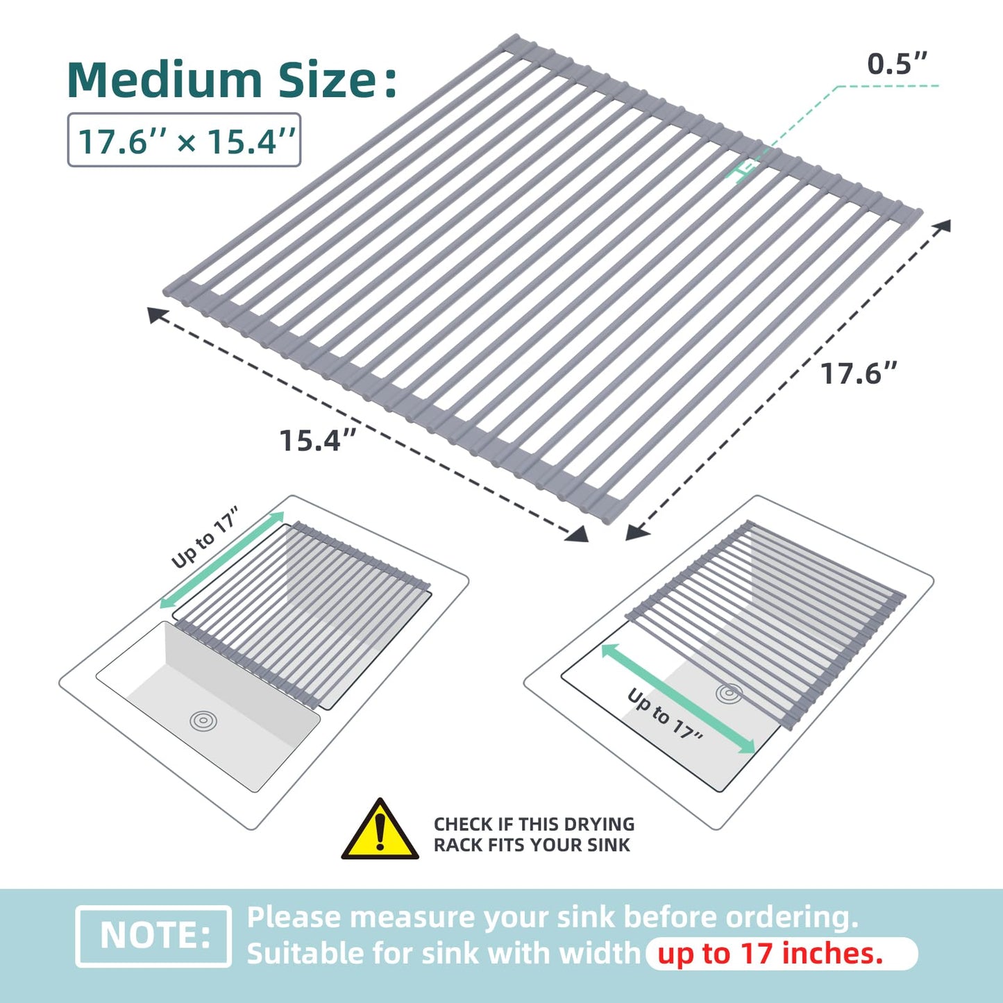 Ohuhu Over Sink Dish Drying Rack, Silicone Wrapped 17.6" W x 15.4" L Large Over The Sink Roll Up Dish Drainer - Foldable Sink Drying Rack Rolling Drain Mats Anti-Slip Multipurpose for Kitchen Counter