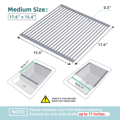 Ohuhu Over Sink Dish Drying Rack, Silicone Wrapped 17.6" W x 15.4" L Large Over The Sink Roll Up Dish Drainer - Foldable Sink Drying Rack Rolling Drain Mats Anti-Slip Multipurpose for Kitchen Counter
