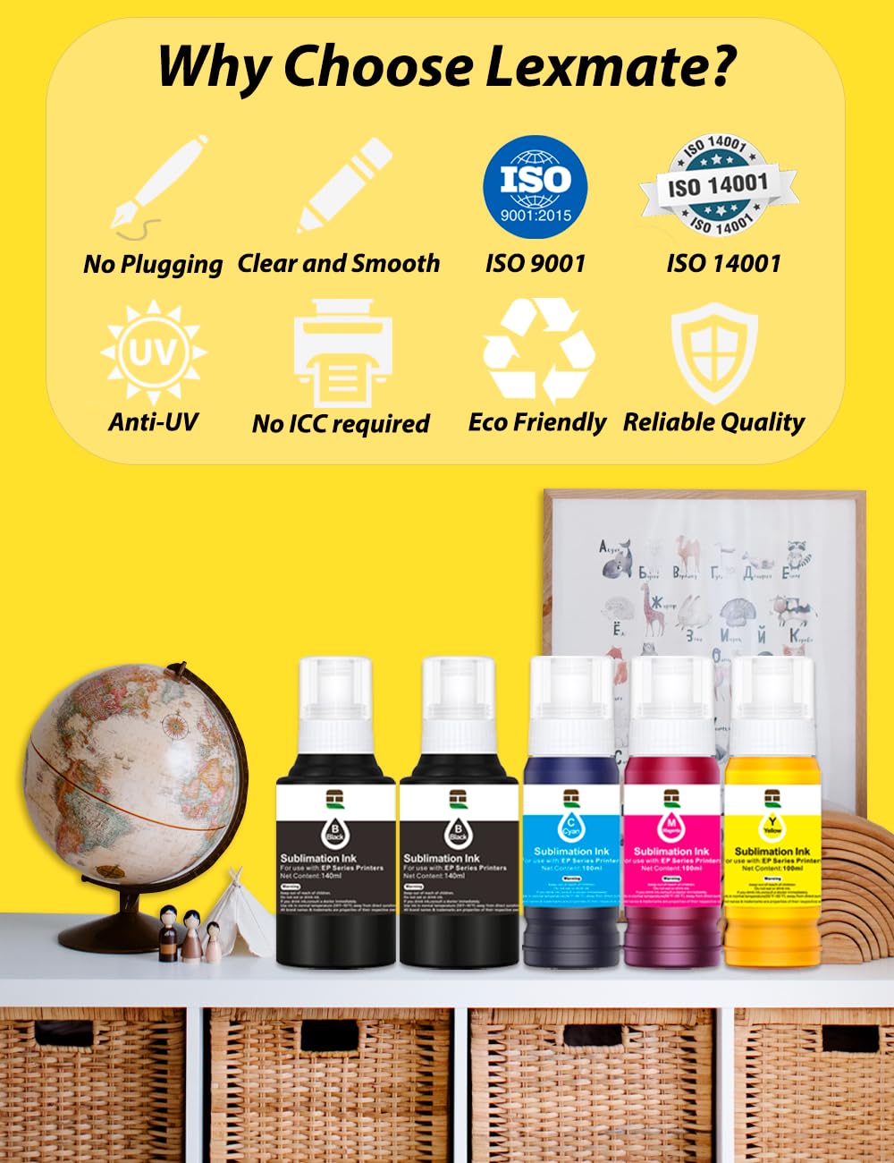 lexmate 580ML Autofill Sublimation Ink Compatible for ET-2800 ET-2850 ET-4850 ET-3850 ET-2400 ET-3830 ET-2760 ET-15000 ET-4800 Inkjet Printers, Heat Press Transfer on Mugs T-Shirts