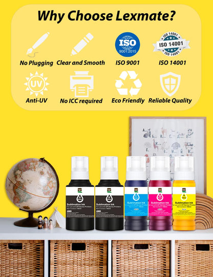 lexmate 580ML Autofill Sublimation Ink Compatible for ET-2800 ET-2850 ET-4850 ET-3850 ET-2400 ET-3830 ET-2760 ET-15000 ET-4800 Inkjet Printers, Heat Press Transfer on Mugs T-Shirts