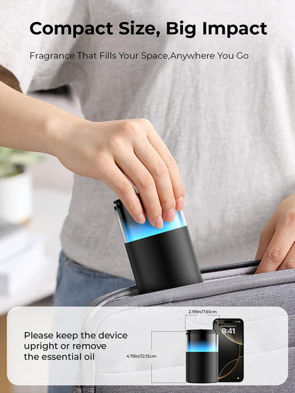 Pmsusoow Waterless Essential Oil Diffuser: Battery Mini Scent Diffusers for Home&Car with 8 Color LED Night Light — Cool Mist Aroma Machine Deep Black