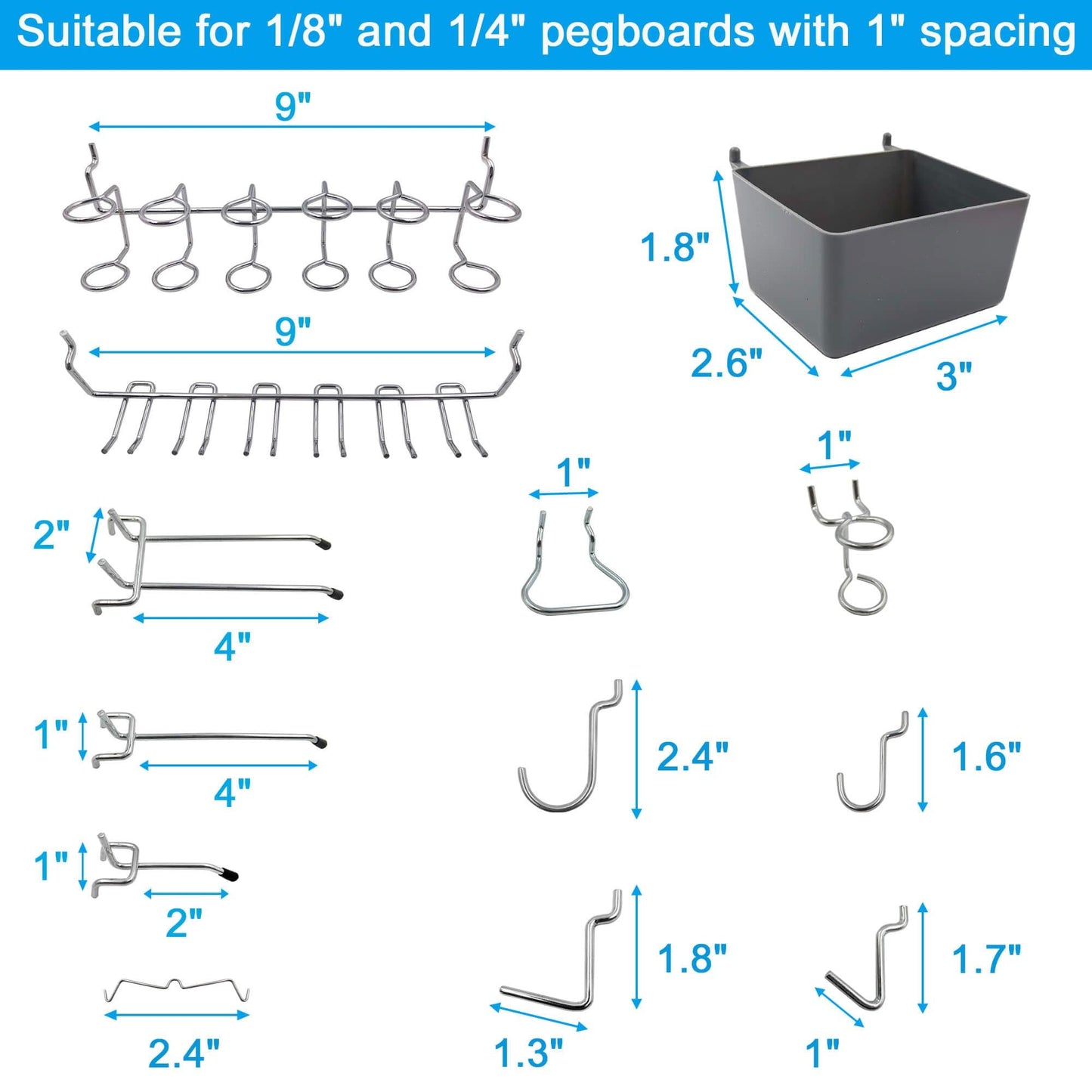 FRIMOONY Pegboard Hooks Assortment with Pegboard Bins, Peg Locks, for Organizing Various Tools, 80 Piece