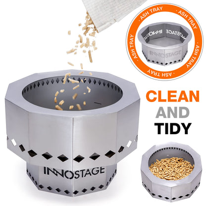 Patented Smokeless Fire Pit for Outdoor Wood Pellet Burning Spark with Portable Carrying Bag,Stainless Steel Firepit Grill Bowl of Fireplace Stove for Picnic Camping Cooking on Beach - S