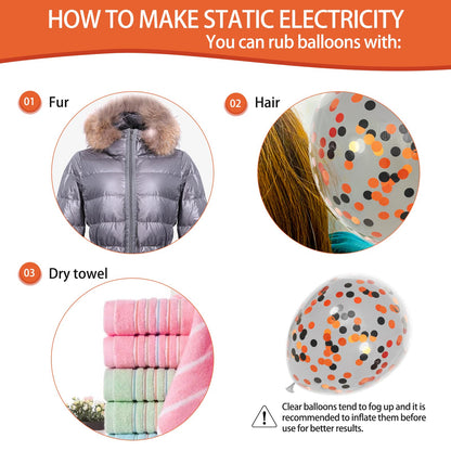 68Pcs Black and Orange Balloons, 12 inch Orange Black Latex Balloon Set with Confetti Ribbons Reusable, Fade-Resistant for Halloween, Graduation Spooky Party Decorations.