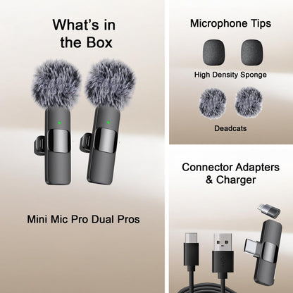 Mini Mic Pro (Latest Model) - Professional Wireless Microphone for iPhone, iPad, Android, Lavalier Microphone for Video Recording - iPhone Mic Crystal Clear Recording with USB-C for Content Creators
