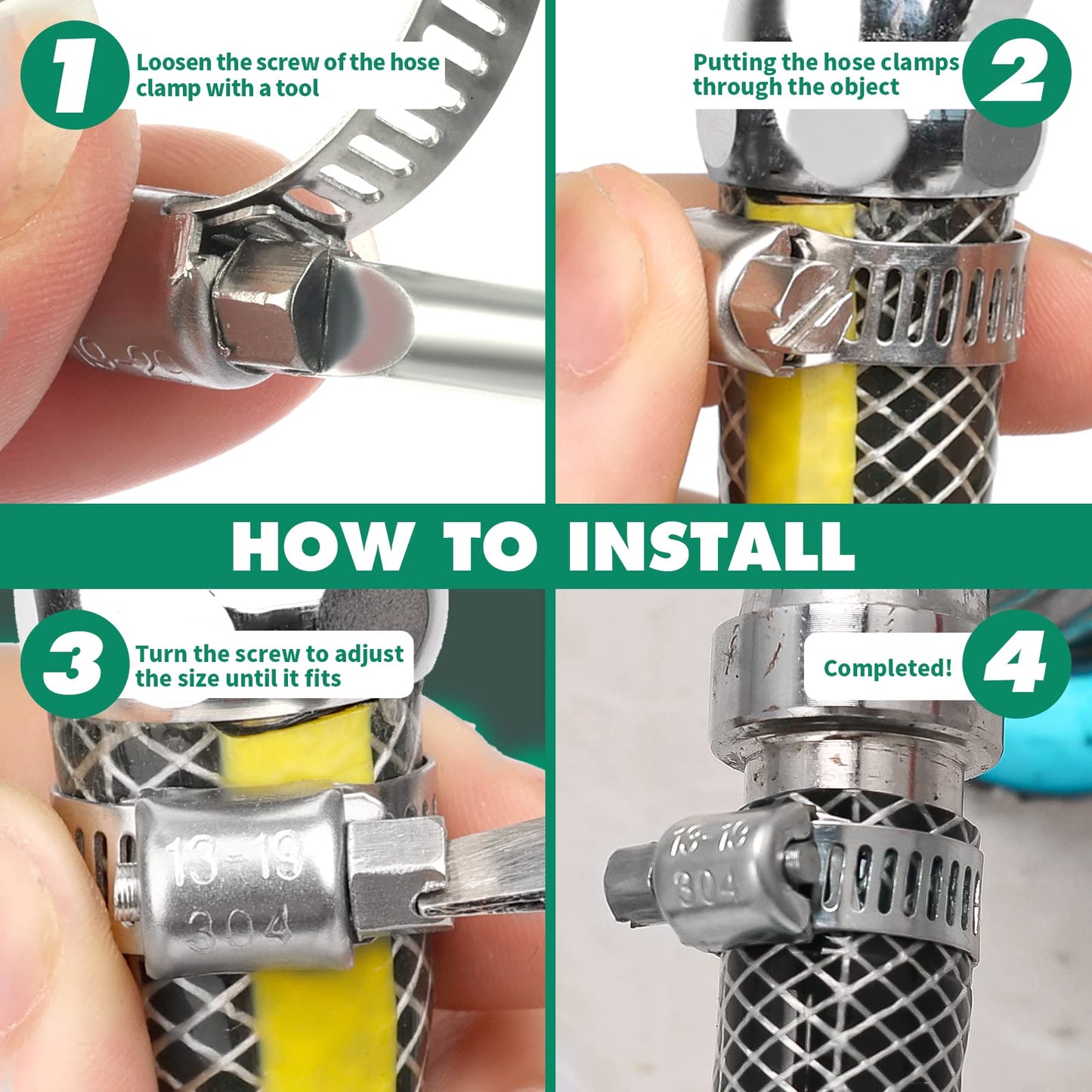 OURU 175PCS Hose Clamps Stainless Steel Assortment Adjustable 1/4"-2"(6-51mm) Worm Gear Hose Clamp, Heavy Duty Metal Small Hose Clamps for Automotive, Pipe, Radiator Plumbing, Fuel Line