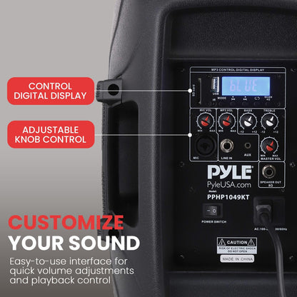 Pyle Wireless Portable PA system - 1000W High Powered Bluetooth Compatible Active + Passive Pair Outdoor Sound Speakers w/ USB SD MP3 AUX - 35mm Mount, 2 Stand, Microphone, Remote - Pyle PPHP1049KT