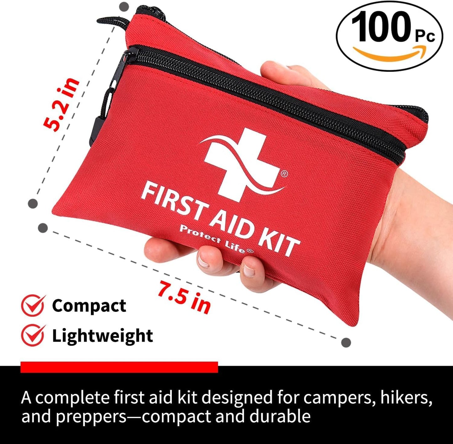 Protect Life Survival First Aid Kit for Home/Business, Camping Survival Kits | Mini Travel First Aid Kit | Camping Equipment | Small Kits for Car | Outdoor Emergency Survivals Pack - 100pcs