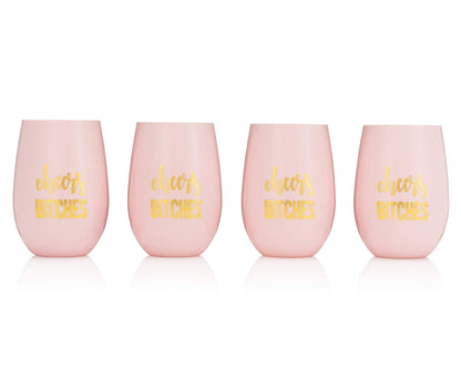 Loco Llama Bridesmaid Proposal Wine Glasses and Bridal Party Gifts - 100% Unbreakable Tritan Plastic with Gold Foil Accents - 16 ounces (Pink Cheers Set, 4)