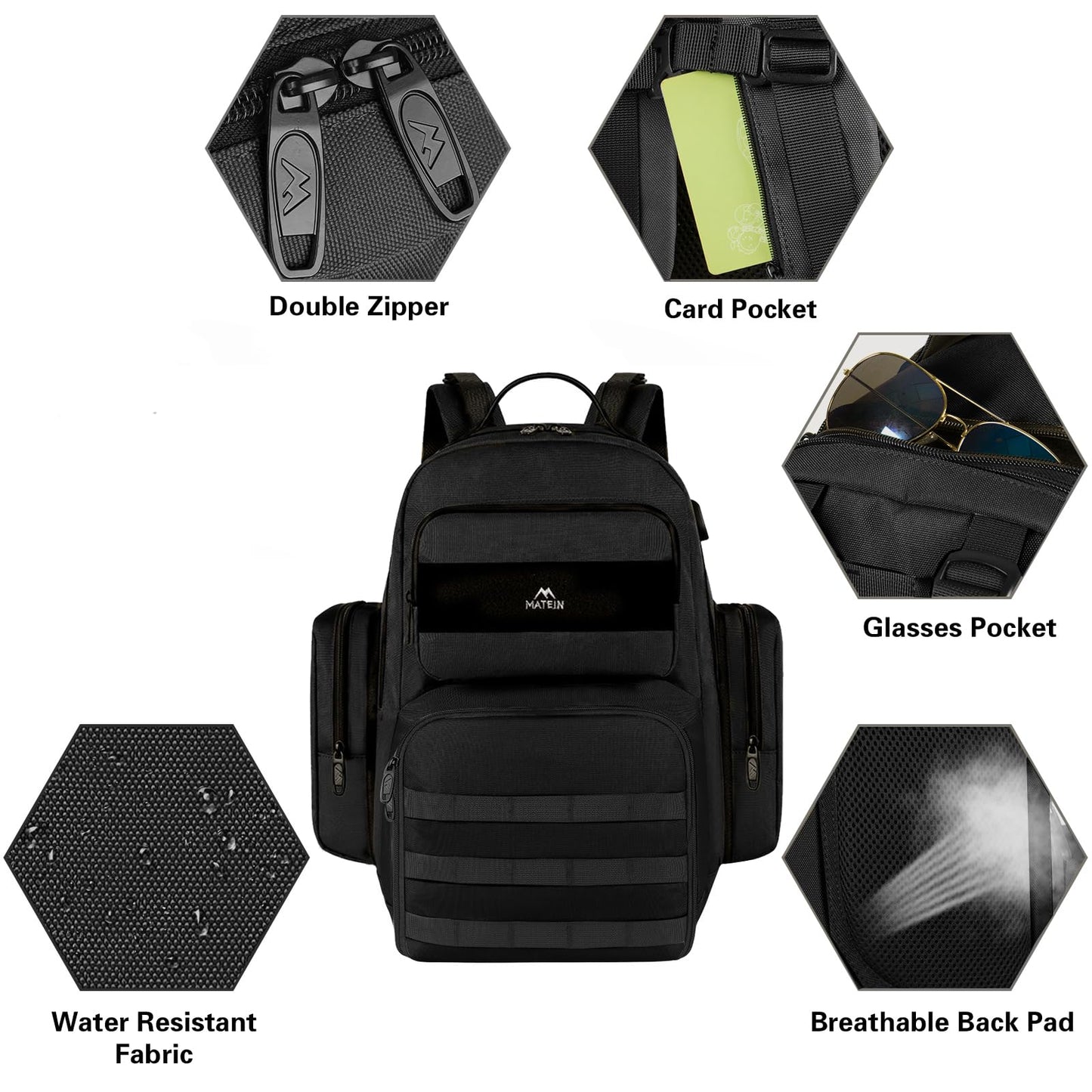 MATEIN Lunch Backpack for Men Work, 15.6 Inch Tactical Backpack with Lunch Compartment, Large Laptop Backpacks with Insulated Cooler Bag for Travel Beach Camping Picnic Hiking, Black