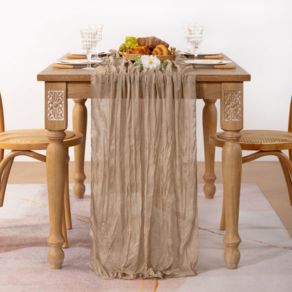 MLMC Nude Cheesecloth Table Runner Extra Long 13.3ft Boho Neutral Taupe Cheese Cloth Table Runner Extra Long Fall Decor 35 x 160 inches for Bridal Shower Party Outdoor Events Decor