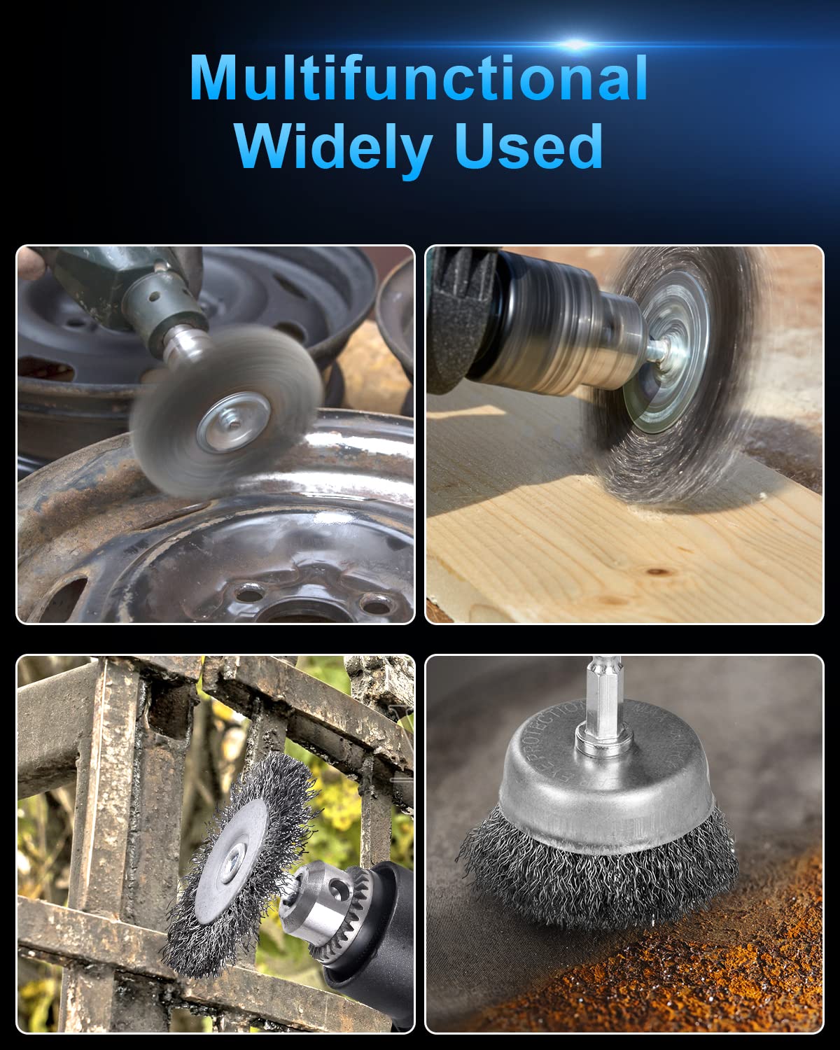 Rocaris 6 Pack Carbon Steel Wire Wheel and Pen Brush Set with 1/4-Inch Hex Shank for Rust Removal, Corrosion and Scrub Surfaces