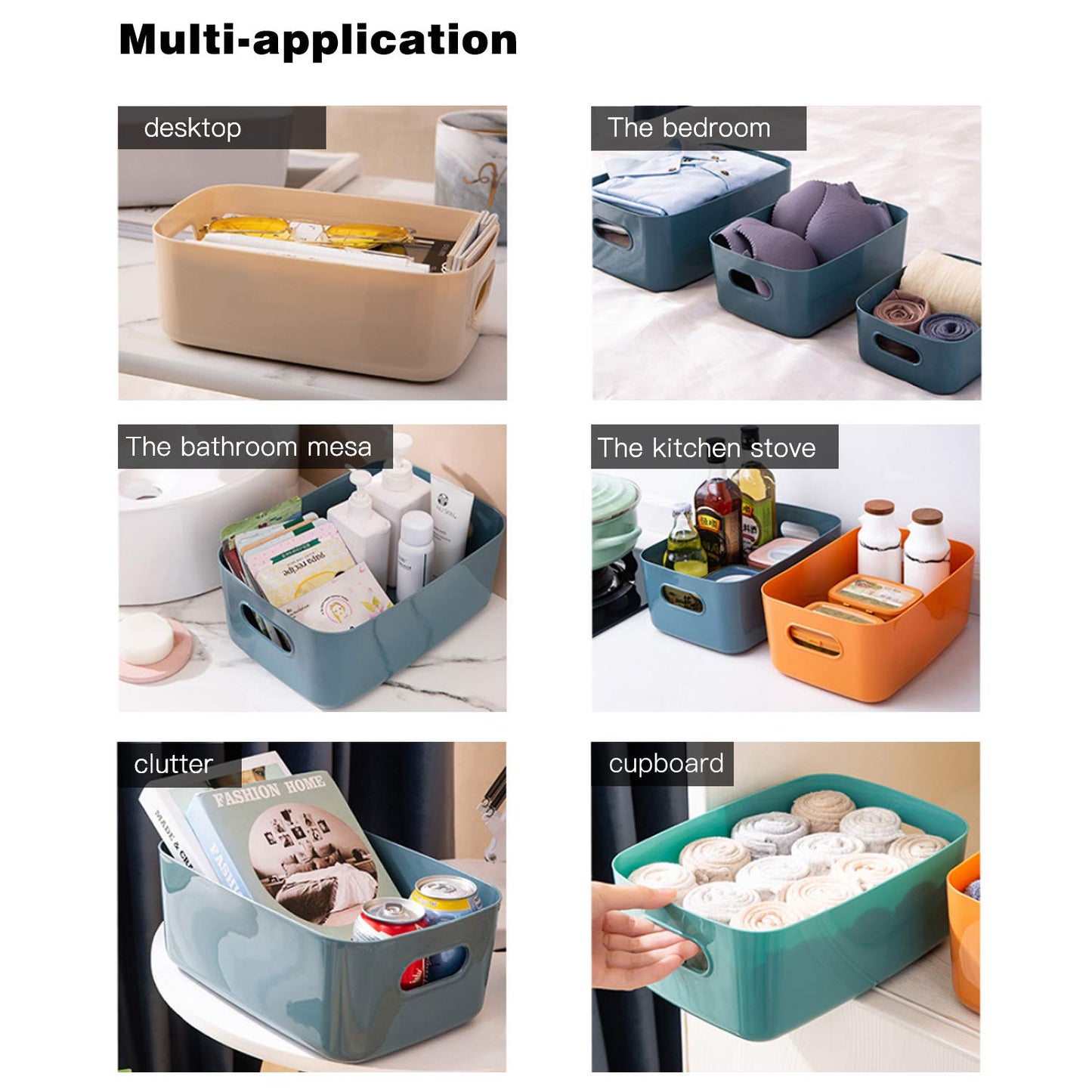 OWill 7 Pcs 2.1 L Plastic Storage B-ins and Baskets for Efficient Home Classroom Organization Small Containers in Multicolour for Kitchen, Cupboard box, and Bathroom Organizer on Shelves and Tubs