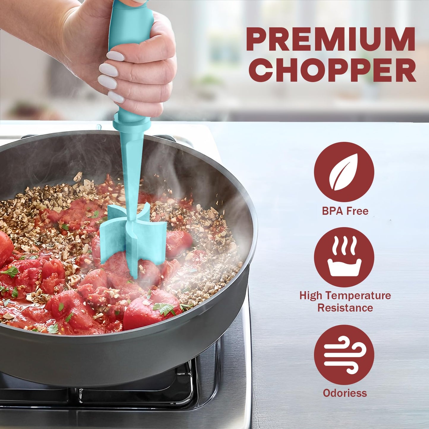 Meat Chopper, Upgrade Hamburger Smasher, Premium Heat Resistant Meat Masher for Ground Beef, Ground Turkey and More, Non Stick Mix Grinder-Aqua