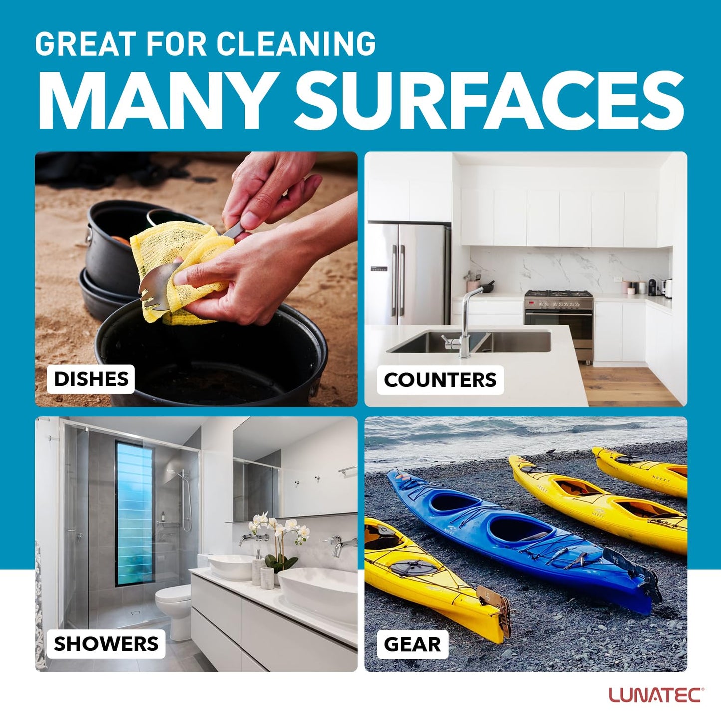 Lunatec Odor-Free Kitchen Dishcloths. A Scrubber and scouring pad for All Surfaces. (4-Pack)