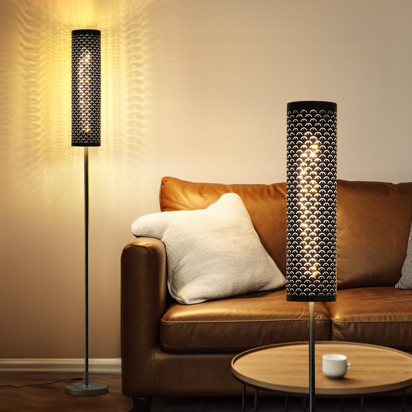 Industrial Modern Floor Lamps for Living Room, Dimmable Standing Tall Lamps Remote Control Custom Color Temperature & Brightness Lamp with Fabric Lampshade, Tall Lamps for Bedroom Office, Black