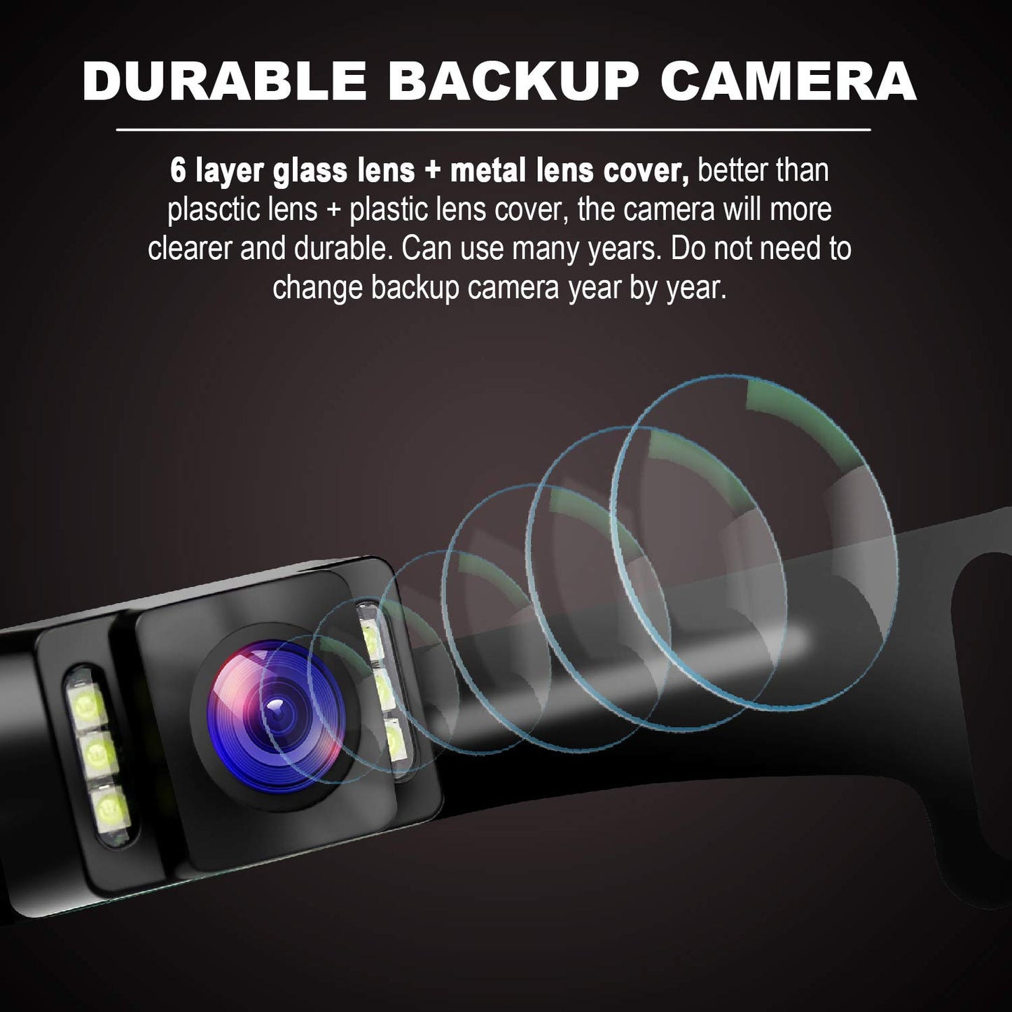 GLK Car Backup Camera HD Rear View Camera License Plate Backup Camera with Wide View Angle 6 LED Night Vision Waterproof Front & Back up Camera, Guide Line On/Off