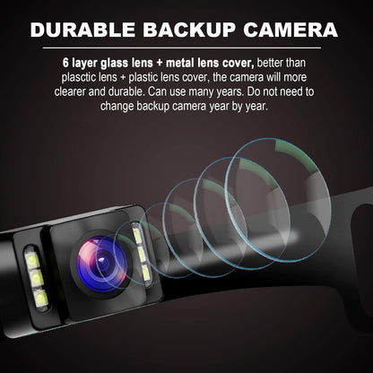 GLK Car Backup Camera HD Rear View Camera License Plate Backup Camera with Wide View Angle 6 LED Night Vision Waterproof Front & Back up Camera, Guide Line On/Off