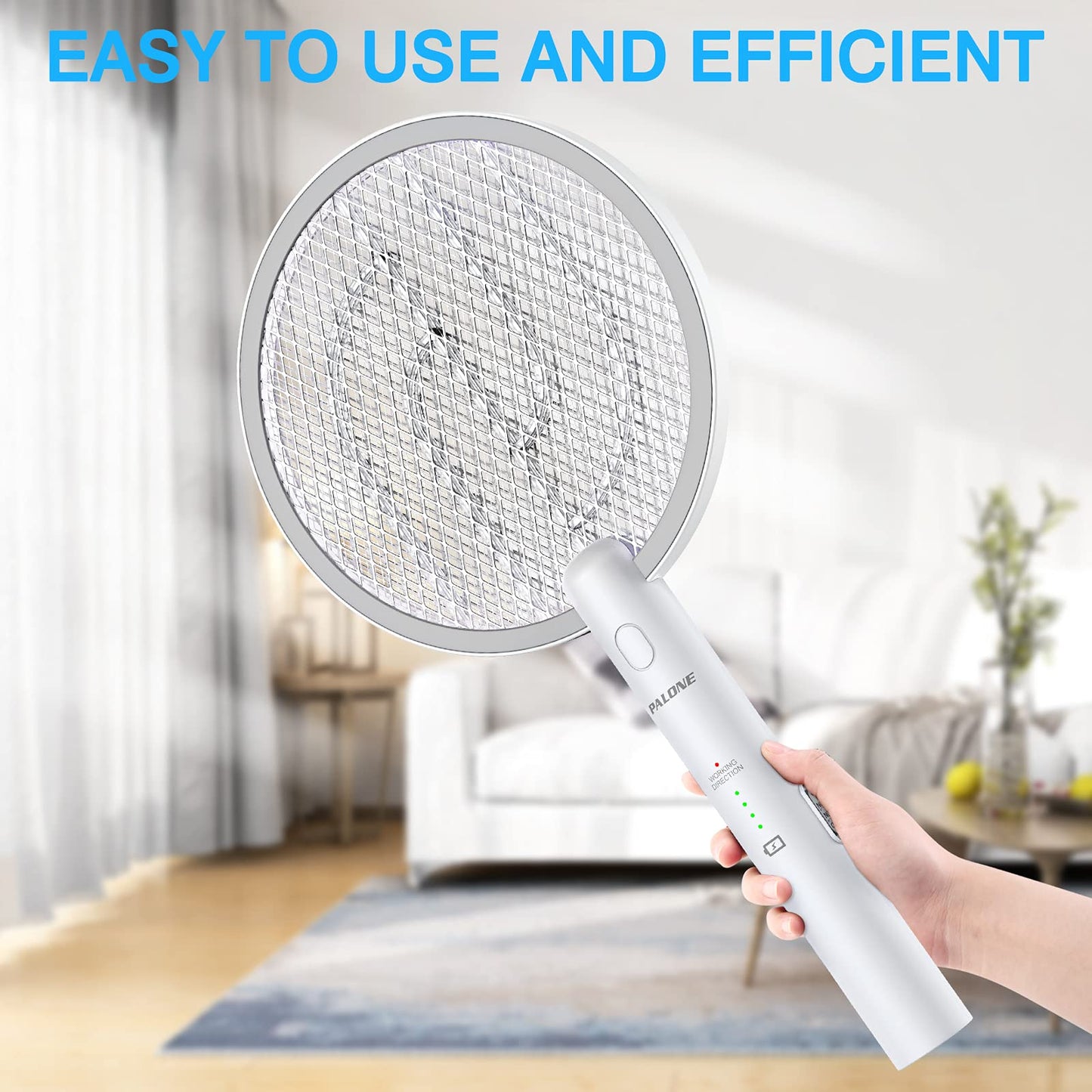 PALONE Electric Fly Swatter 4000V Bug Zapper Racket 2 in 1 Fly Swatter with 1200mAh Battery Rechargeable Mosquito Killer Lamp with 3 Layers Safety Mesh for Indoor and Outdoor