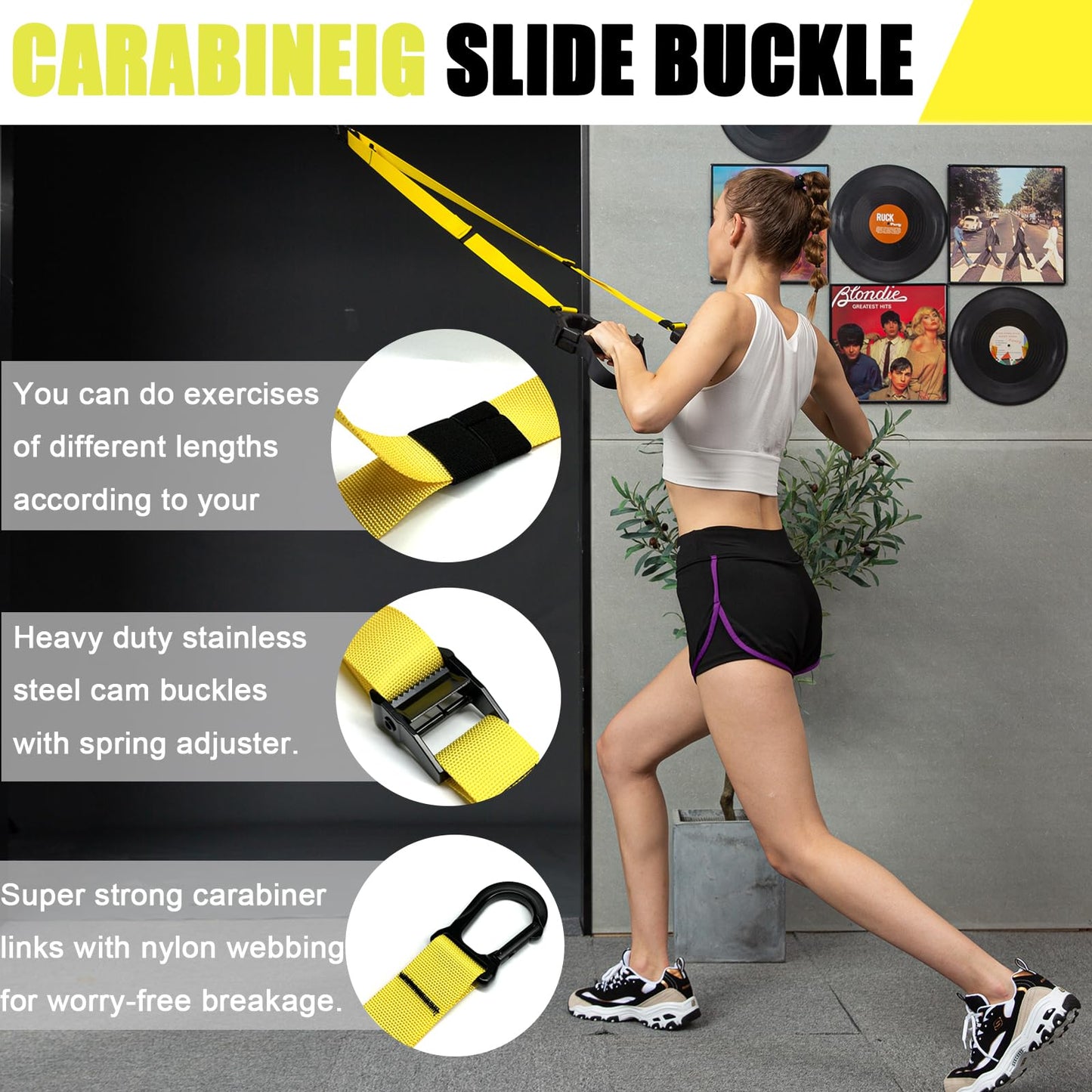 ADALT LION Bodyweight Resistance Training Straps, Complete Home Gym Fitness Trainer kit for Full-Body Workout, Included Door Anchor, Extension Strap, Fitness Guide (Yellow-2)