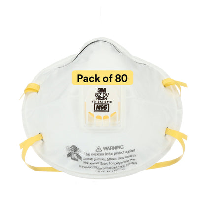 3M Particulate Respirator 8210V with Cool Flow Valve, Pack of 80, NIOSH APPROVED, Disposable, Smoke, Grinding, Sanding, Sawing, Sweeping, Woodworking, Dust
