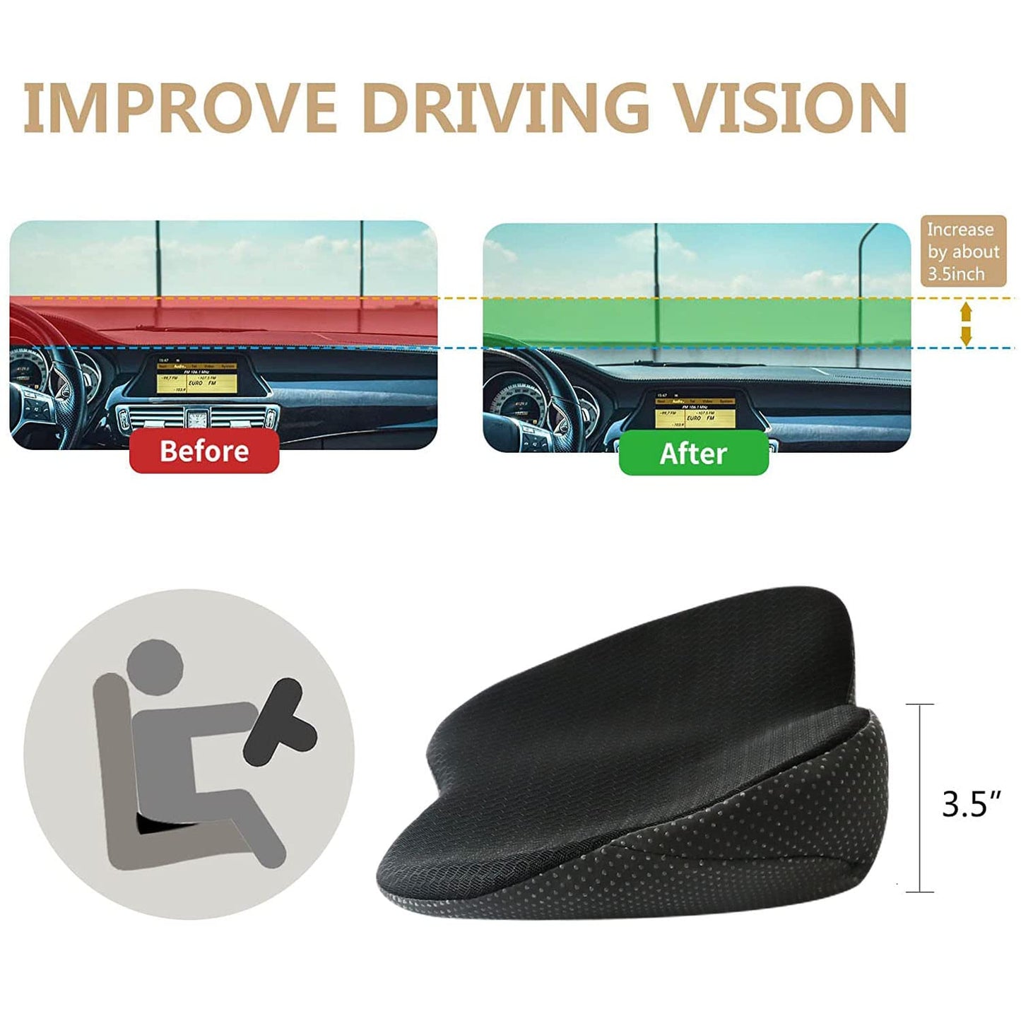 Livtribe Car Seat Cushion - Memory Foam Car Seat Pad - Sciatica & Lower Back Pain Relief - Car Seat Cushions for Driving - Road Trip Essentials for Drivers(Black)