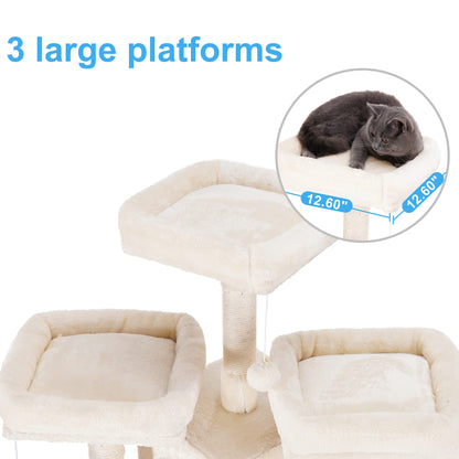 Hey-brother Cat Tree, 71 inches XL Large Cat Tower for Indoor Cats, Multi-Level Cat House with 3 Padded Perches, Big Scratcher, Cozy Basket, 2 Cat Condos and Scratching Posts, Beige MPJ034M