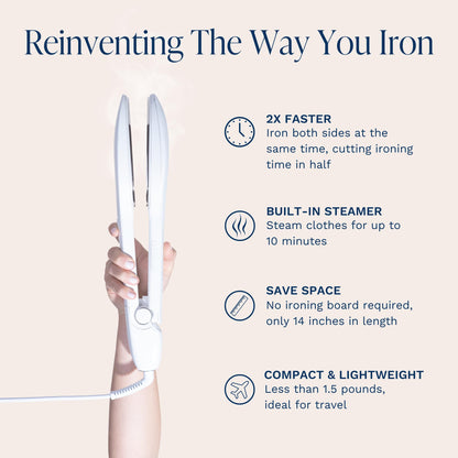 Nori Press Travel Steam Iron - Handheld Iron With Optional Steam Feature - No Ironing Board Required - Easy to Use w/ 6 Fabric Settings - Removes Wrinkles - User Manual Included -White