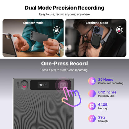 Mobvoi TicNote AI Voice Recorder 64GB Memory Note Recorder w/Case App Control 100+Languages Transcribe Summarize with AI Shadow Digital Audio Recorder for Phone Calls Lectures Meetings Interviews