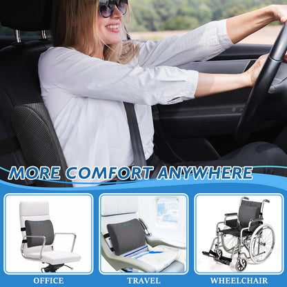 Lumbar Support Pillow for Office Chair Back Support Lumbar Pillow for Car, Gaming, Office Chair - Improve Sitting Posture & Back Pain Relief, Memory Foam, Adjustable Straps, Grey