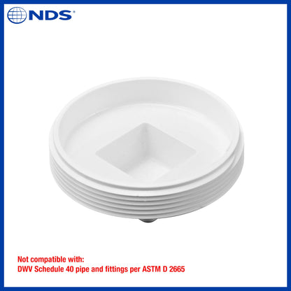 NDS 41P8 PVC S&D Cleanout Plug, with 4-Inch MPT Connection, Works with 4-Inch FPT drain fittings attached to Sewer and Drain Pipe, White