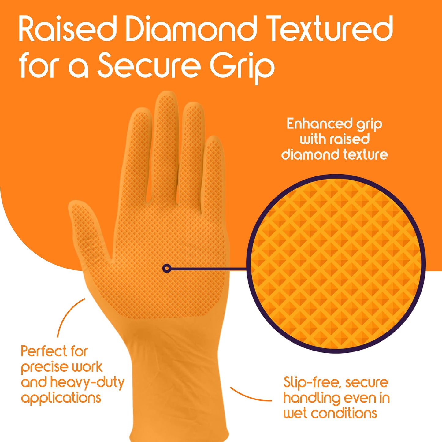 Inspire Heavy Duty Orange Nitrile Gloves Disposable Latex Free | ULTRA 8 Mil Diamond Textured Grip | Industrial Mechanic Food Large, 100 Count