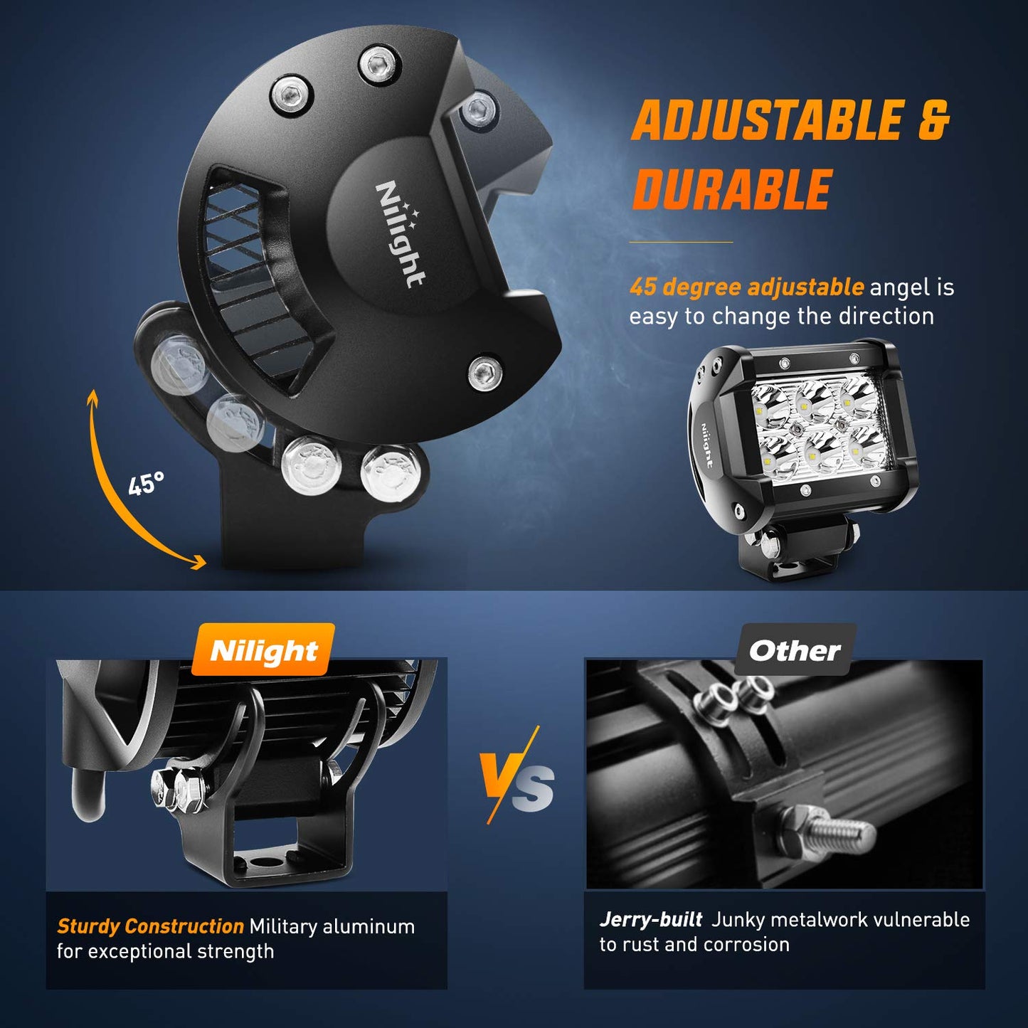 Nilight - ZH002 20Inch 126W Spot Flood Combo Off Road Led Light Bar 2PCS 18w 4Inch LED Pods With 16AWG Wiring Harness Kit-3 Lead For Tractor, 2 Years Warranty