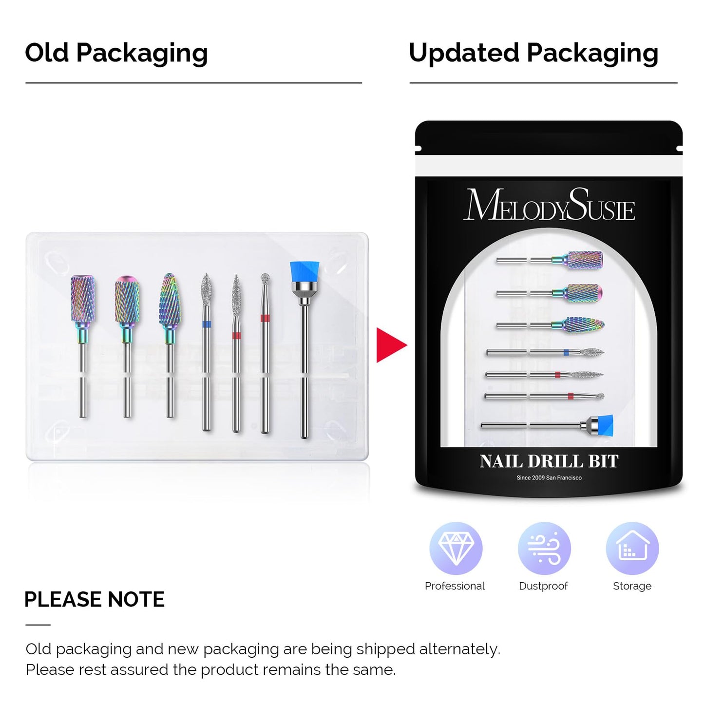 MelodySusie Nail Drill Bits Set, 7pcs Tungsten Carbide Diamond Nail Drill Bits for Acrylic Nails Poly Gel Cuticle Remove, 3/32'' Professional Nail Bits for Nail Drill Efile, Manicure Pedicure Tools