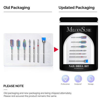 MelodySusie Nail Drill Bits Set, 7pcs Tungsten Carbide Diamond Nail Drill Bits for Acrylic Nails Poly Gel Cuticle Remove, 3/32'' Professional Nail Bits for Nail Drill Efile, Manicure Pedicure Tools