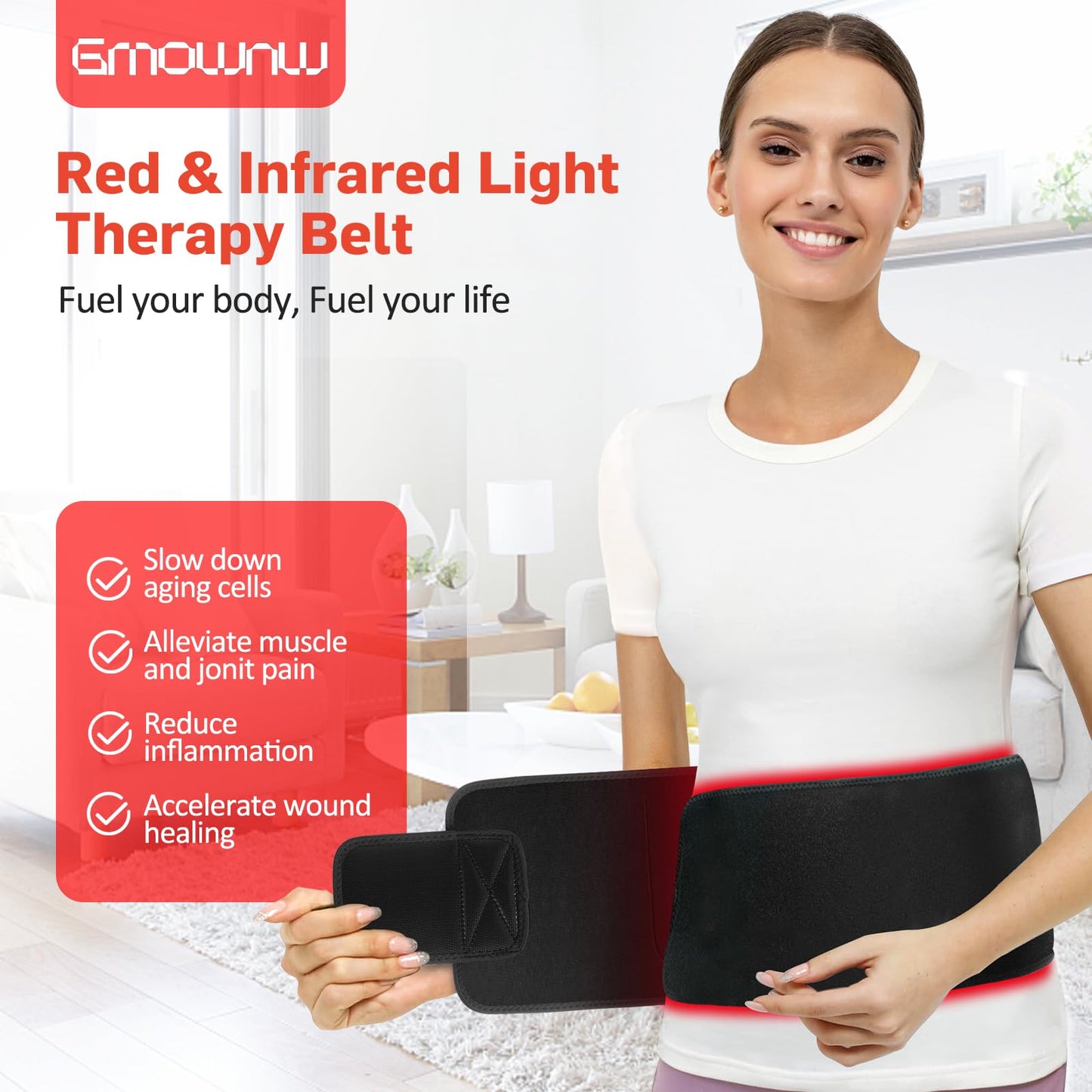Red Light Therapy for Body, Infrared Light Therapy for Shoulder Waist Muscle Pain Relief, Upgraded 3 in 1 Led Beads, 660nm Red Light &850nm Near Infrared Light Therapy Belt Wrap Timer Remote Control